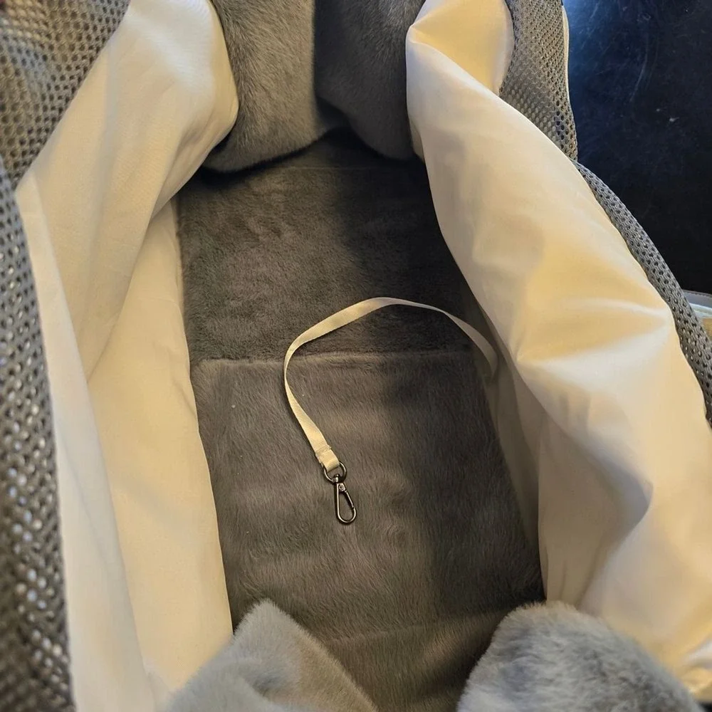 Symphony Pet Small Dog Handbag Carrier‎ Faux Fur Mesh Fabric Gray